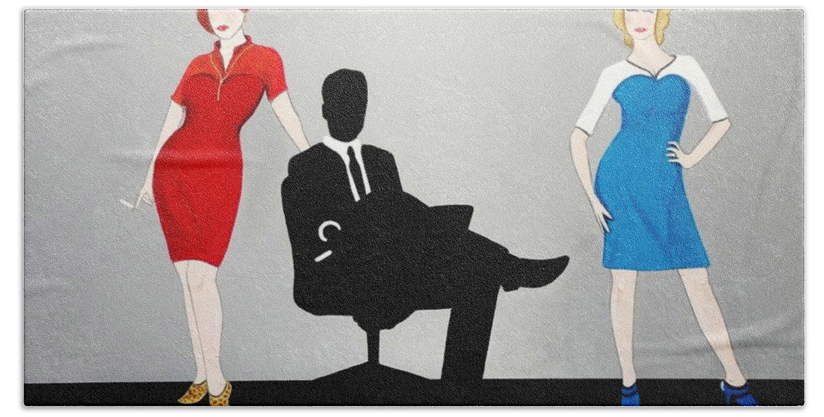 John Lyes Hand Towel featuring the painting Mad Men in Technicolor by John Lyes