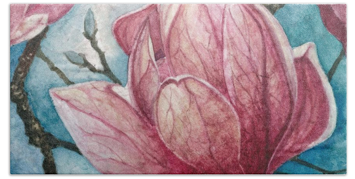Flower Bath Towel featuring the painting Magnolia Blossom by Barbara Jewell