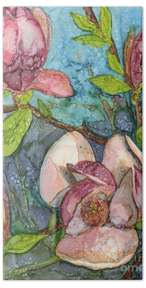 Magnolias Bath Towel featuring the painting Magnolias by Vicki Baun Barry