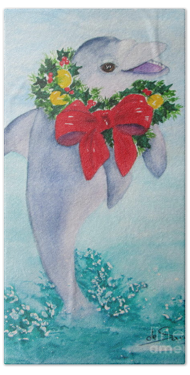 Dolphin Bath Towel featuring the painting Make a Splash by Diane DeSavoy