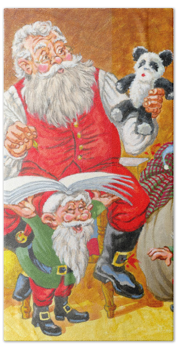 Santa Claus Bath Towel featuring the painting Making A List Checking It Twice by Richard De Wolfe