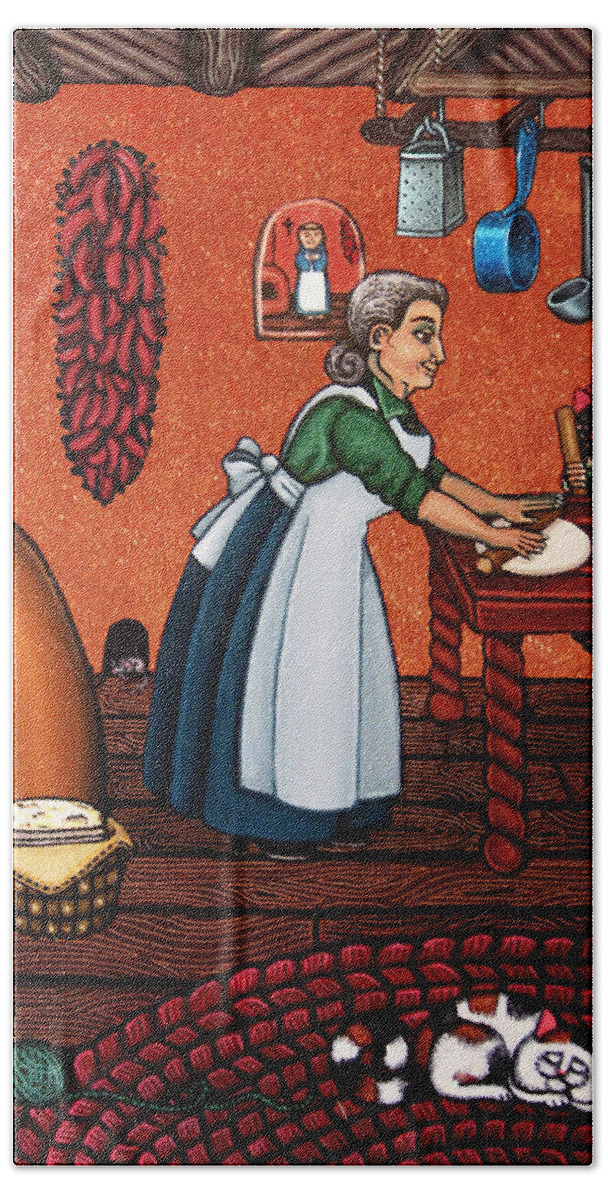 Cook Hand Towel featuring the painting Making Tortillas by Victoria De Almeida
