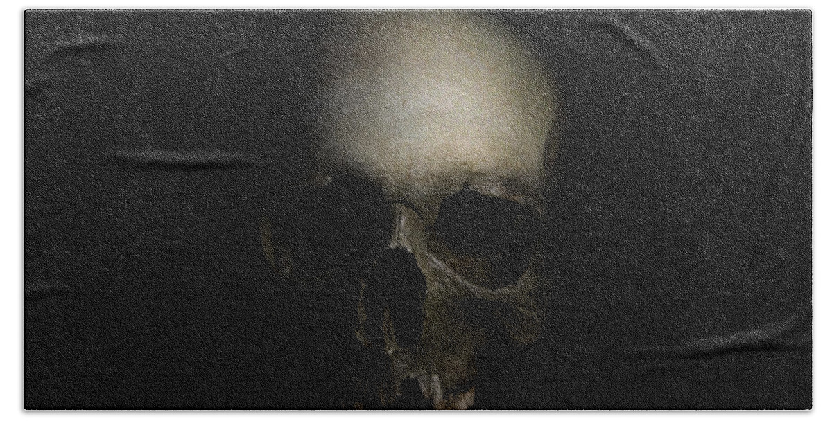 Human Bath Towel featuring the photograph Male skull by Jaroslaw Blaminsky