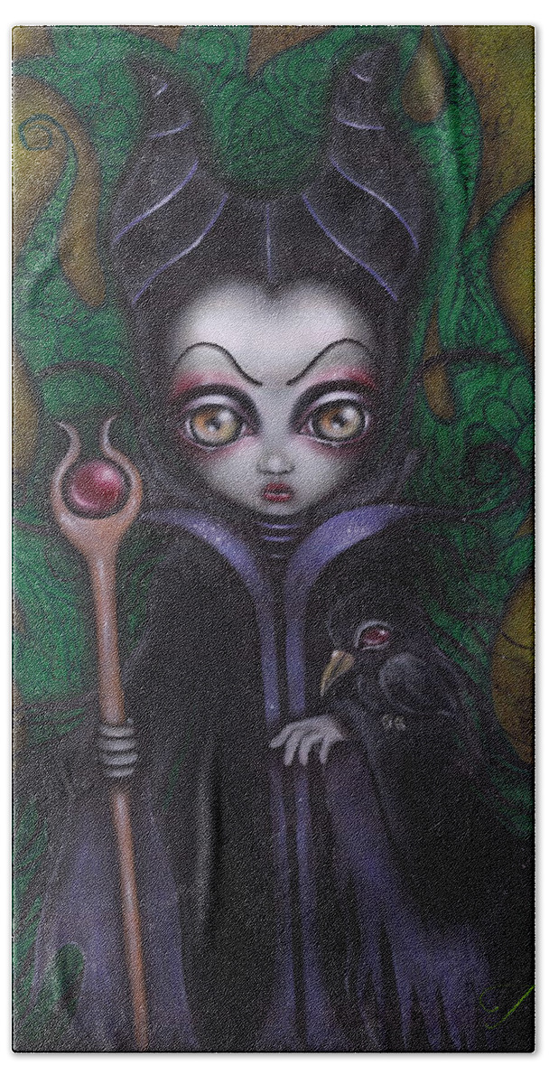 Villains Hand Towel featuring the painting Maleficent by Abril Andrade