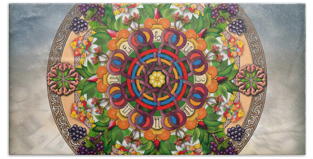 Mandala Hand Towel featuring the digital art Mandala Armenian Grapes - sp by Peter Awax