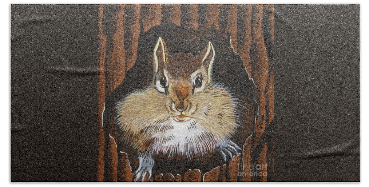 Chipmunk Bath Towel featuring the painting Manty by Jennifer Lake