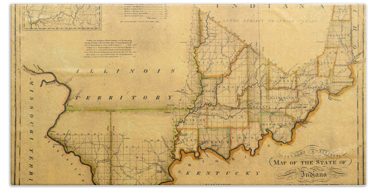 Indiana Bath Towel featuring the photograph Map of Indiana 1817 by Andrew Fare