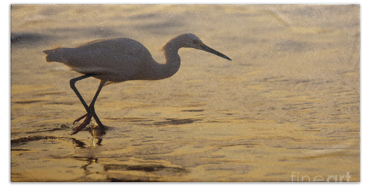 Egret Hand Towel featuring the photograph March of the Egret by Michael Dawson