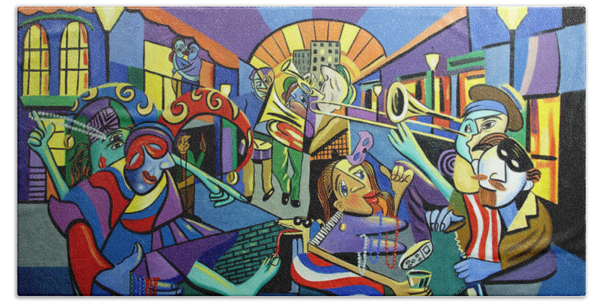 Mardi Gras Bath Towel featuring the painting Mardi Gras lets get the party started by Anthony Falbo