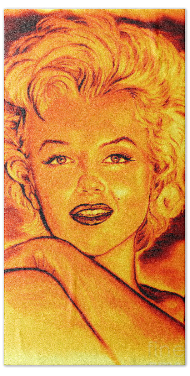 Marilyn Bath Towel featuring the drawing Marilyn by Gittas Art