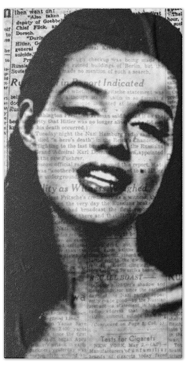 Marilyn Monroe Bath Towel featuring the digital art Marilyn Monroe on Vintage Newspaper by Saundra Myles
