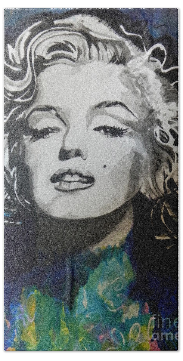 Watercolor Painting Hand Towel featuring the painting Marilyn Monroe..2 by Chrisann Ellis