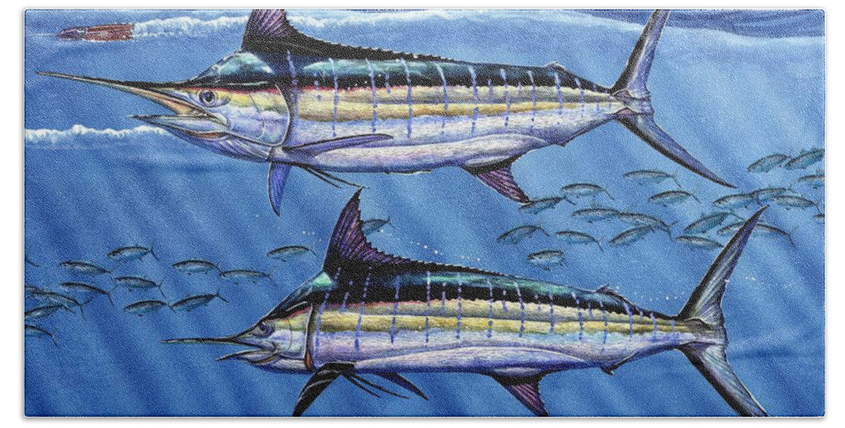 Blue Marlin Bath Towel featuring the painting Marlins Twins by Terry Fox