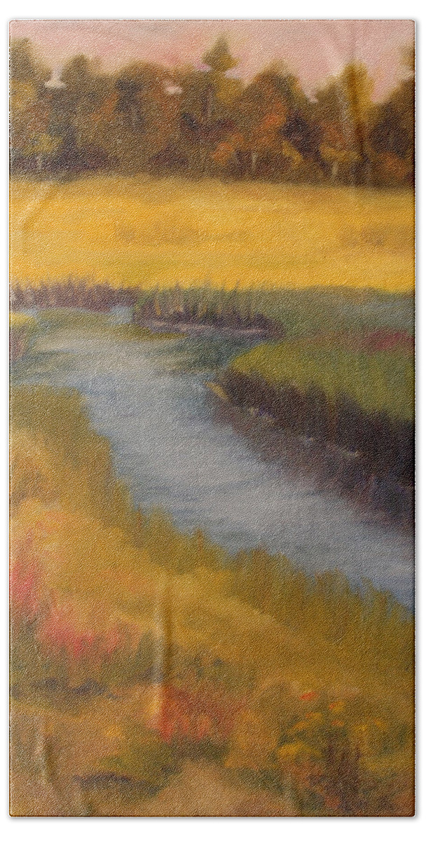 Coastal Hand Towel featuring the painting Marsh Mellow by Jill Ciccone Pike