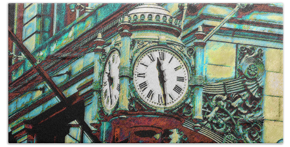 Chicago Hand Towel featuring the digital art Marshall Fields Clock Chicago by Jane Schnetlage
