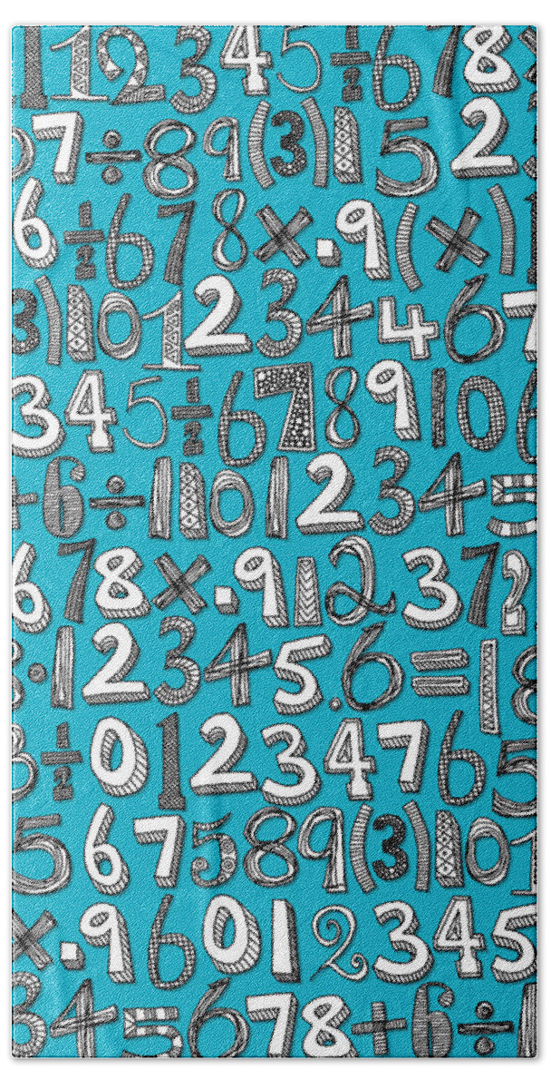 Numbers Hand Towel featuring the drawing Math Doodle Blue by MGL Meiklejohn Graphics Licensing