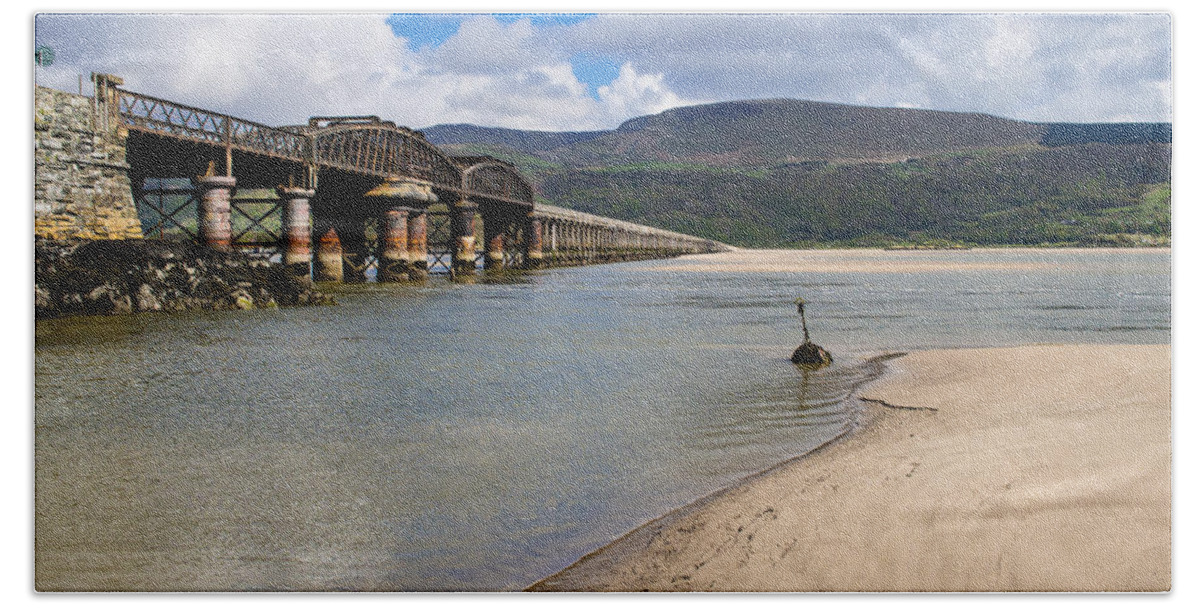 Barmouth Bath Towel featuring the photograph Mawddach Rail Bridge by Mark Llewellyn