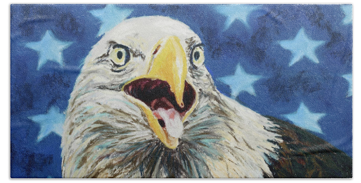 Bald Eagle Hand Towel featuring the painting Maxwell by Mary Benke