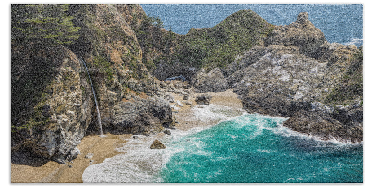 Mcway Falls Bath Towel featuring the photograph McWay Falls Big Sur by Priya Ghose