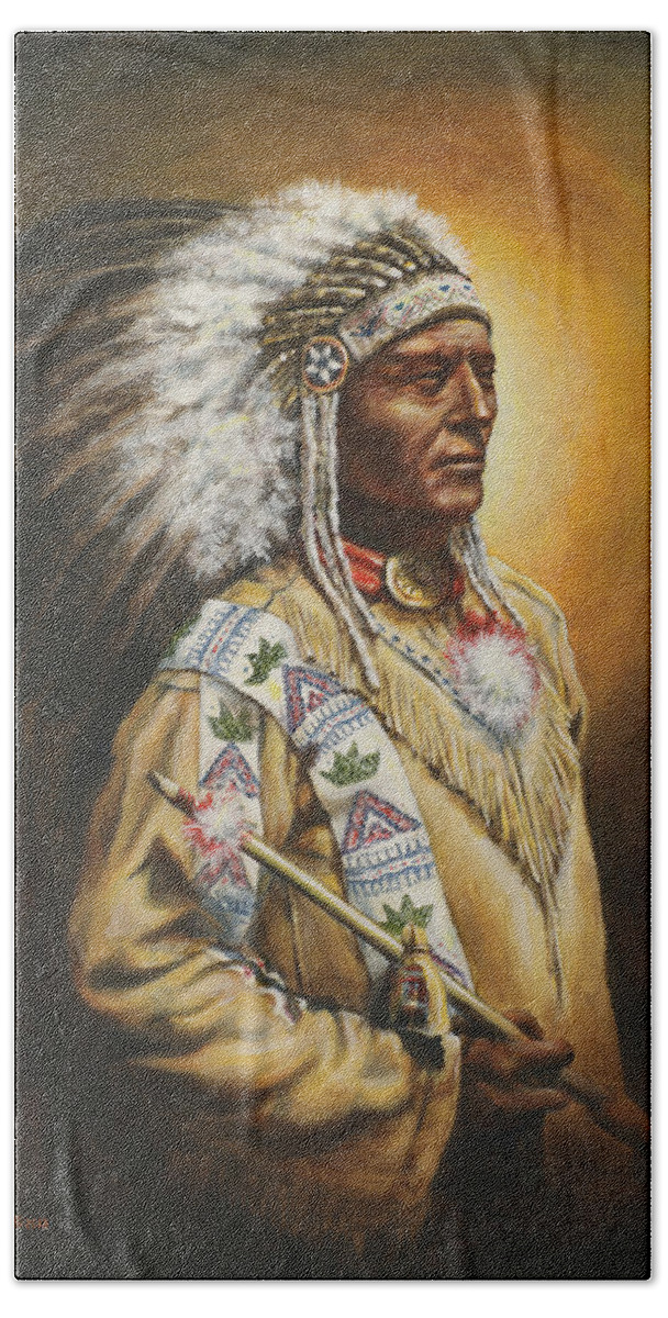 Western Hand Towel featuring the painting Medicine Man by Kim Lockman
