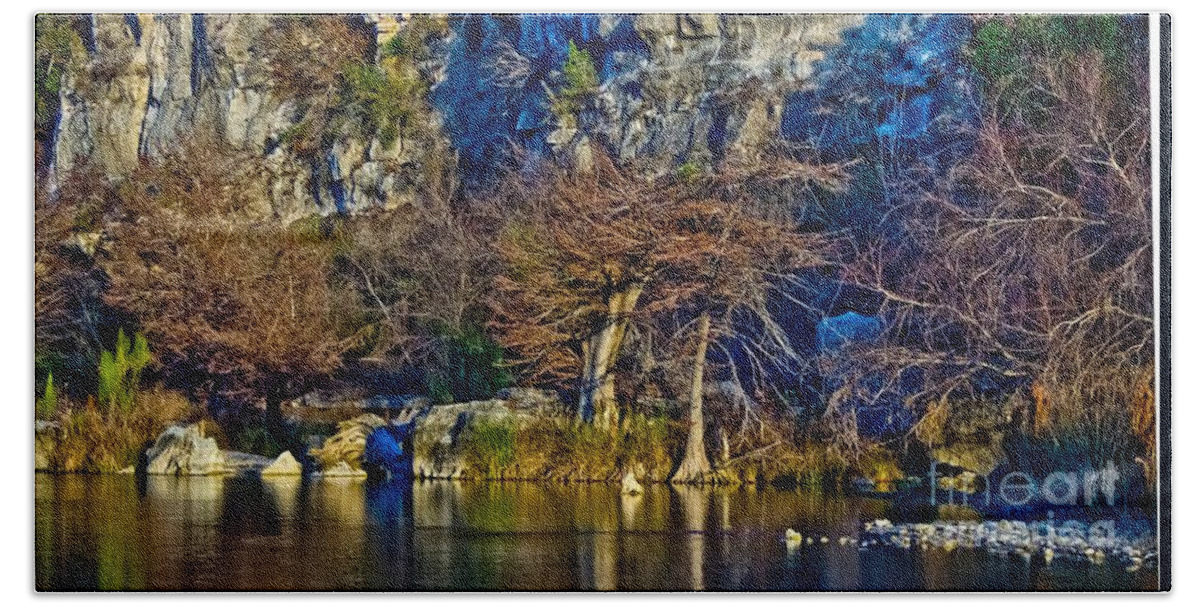 Michael Tidwell Photography Hand Towel featuring the photograph Medina River at Comanche Cliffs by Michael Tidwell