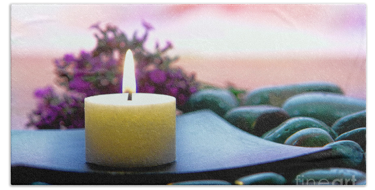 Candle Bath Towel featuring the photograph Meditation Candle by Olivier Le Queinec