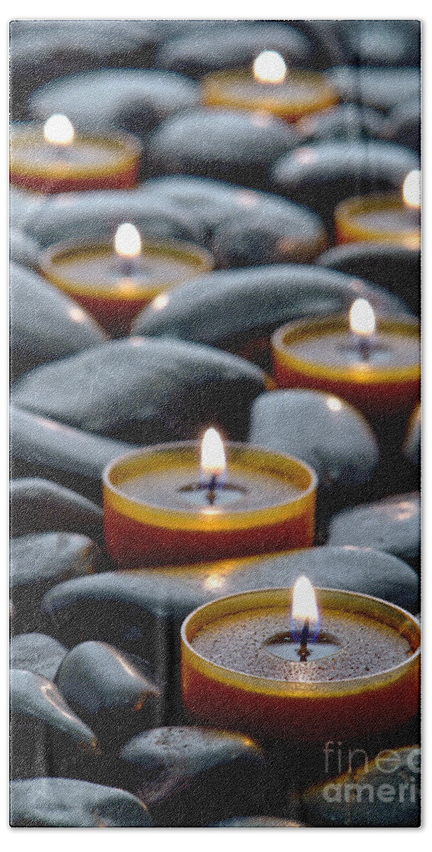 Candles Hand Towel featuring the photograph Meditation Candles by Olivier Le Queinec