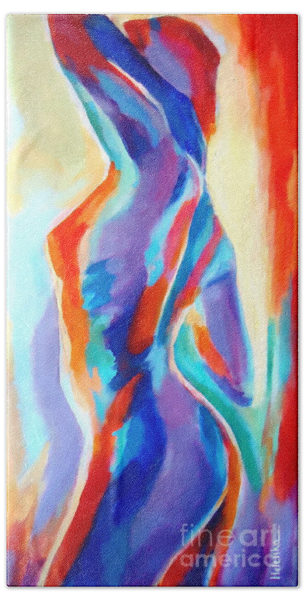 Nude Figures Bath Towel featuring the painting Meeting the morning by Helena Wierzbicki