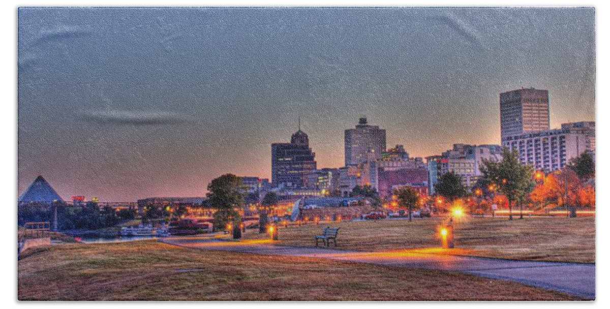 Memphis Bath Towel featuring the photograph Cityscape - Skyline - Memphis at Dawn by Barry Jones