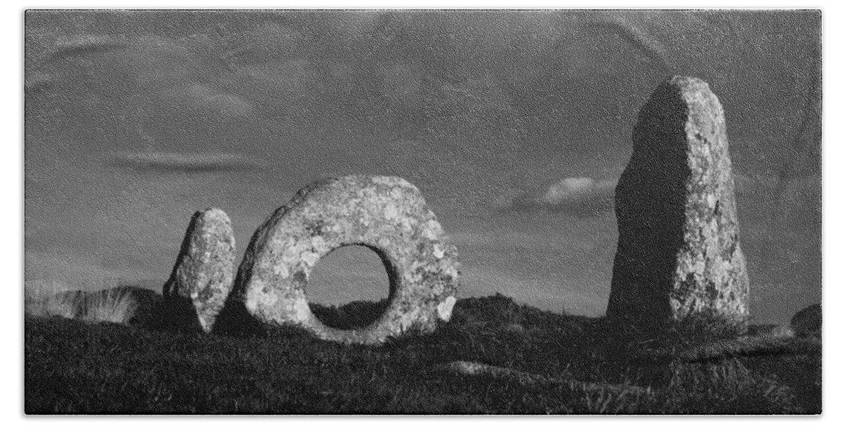 Photo Hand Towel featuring the photograph Men an Tol ancient monument, Cornwall by Tony Mills