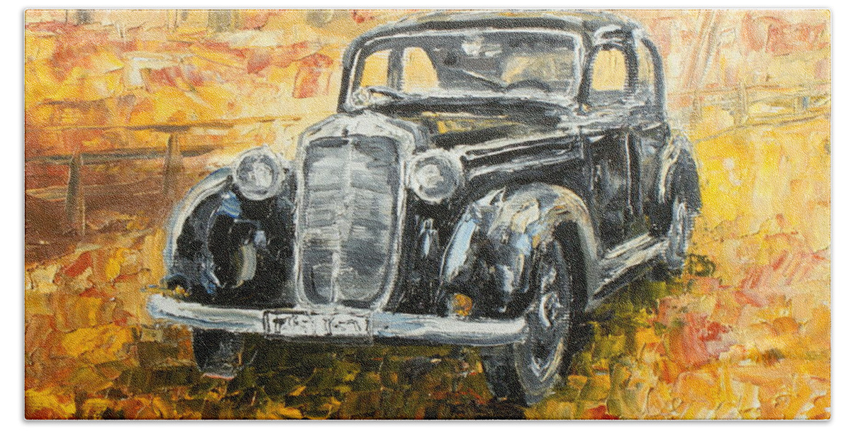 Mercedes Hand Towel featuring the painting Mercedes 170 S by Luke Karcz