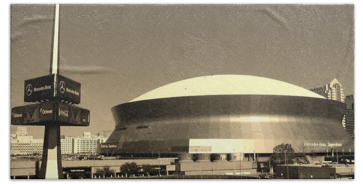 New Orleans Saints Bath Towel featuring the photograph Mercedes Benz Superdome - New Orleans LA by Deborah Lacoste