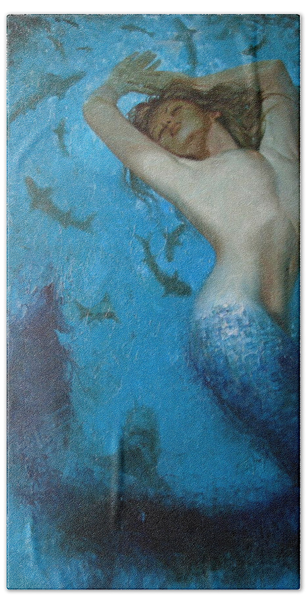 Ignatenko Bath Towel featuring the painting Mermaid by Sergey Ignatenko
