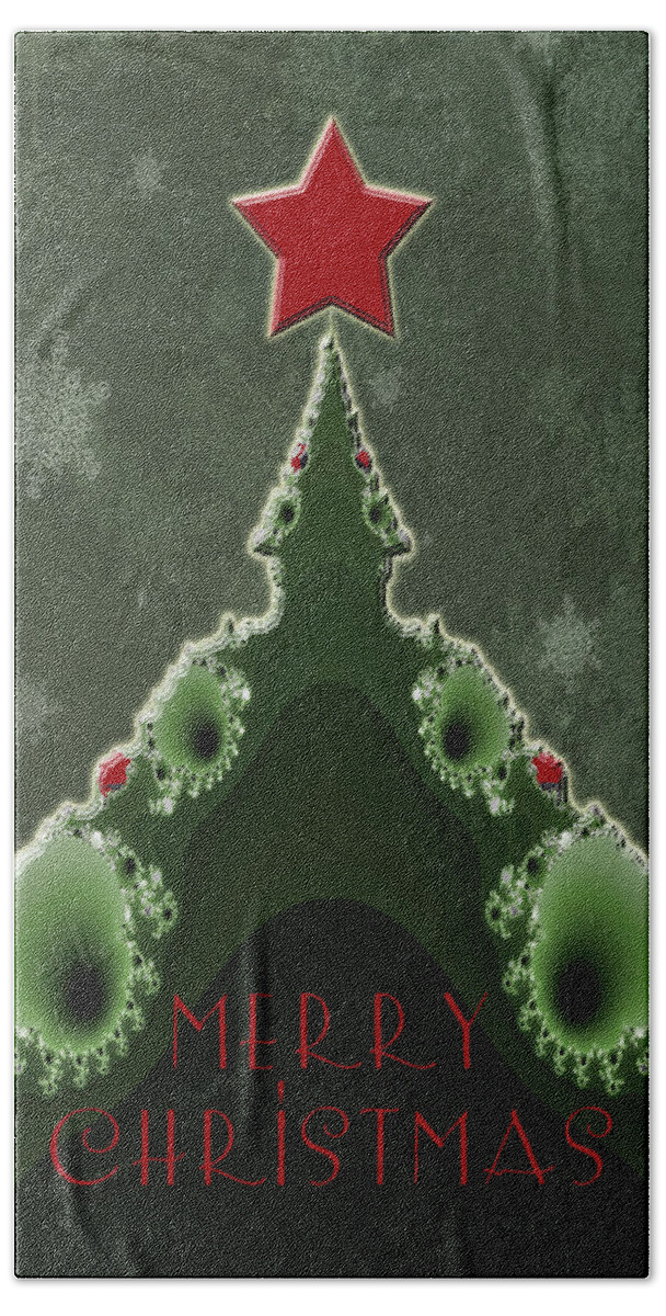 Christmas Bath Towel featuring the photograph Merry Christmas Greeting - Tree and Star Fractal by Carol Senske
