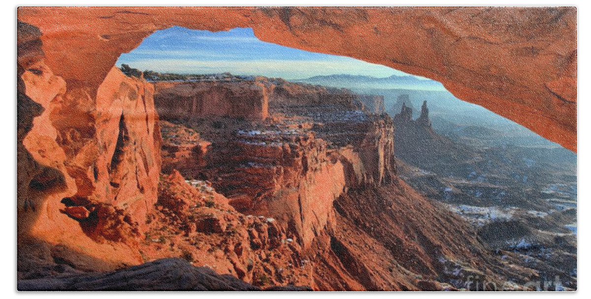 Mesa Arch Sunrise Hand Towel featuring the photograph Mesa Arch Frame by Adam Jewell