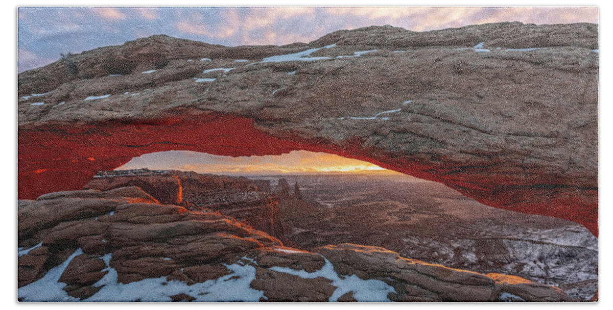 Mesa Arch Bath Towel featuring the photograph Mesa Arch Sunrise by Dustin LeFevre