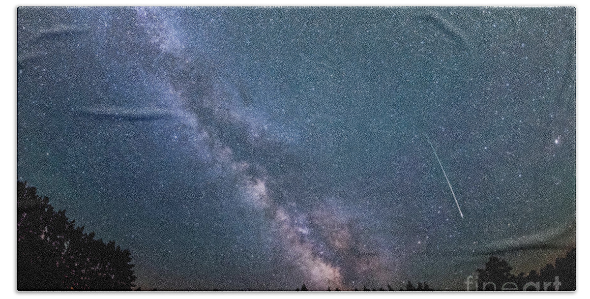 Meteor Hand Towel featuring the photograph Meteor Milky way by Michael Ver Sprill