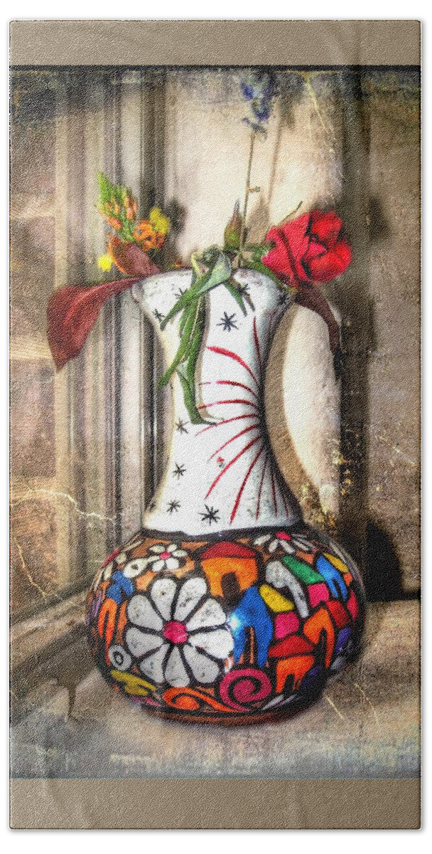 Still Life Bath Sheet featuring the photograph Mexican Vase by Savannah Gibbs