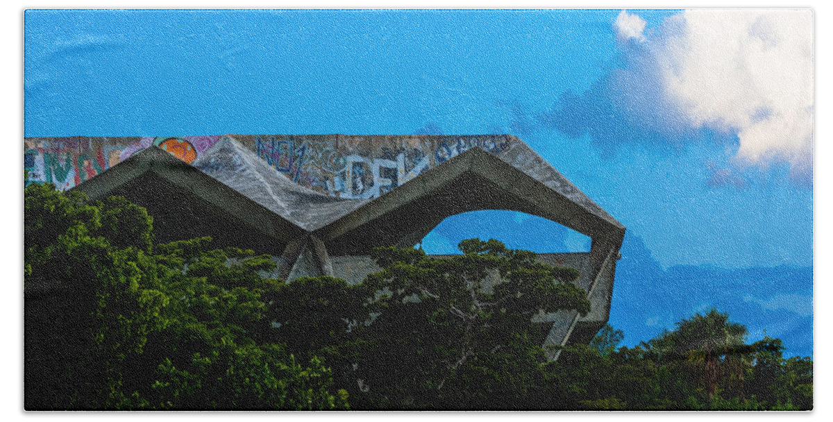 Architecture Hand Towel featuring the photograph Miami Marine Stadium by Ed Gleichman