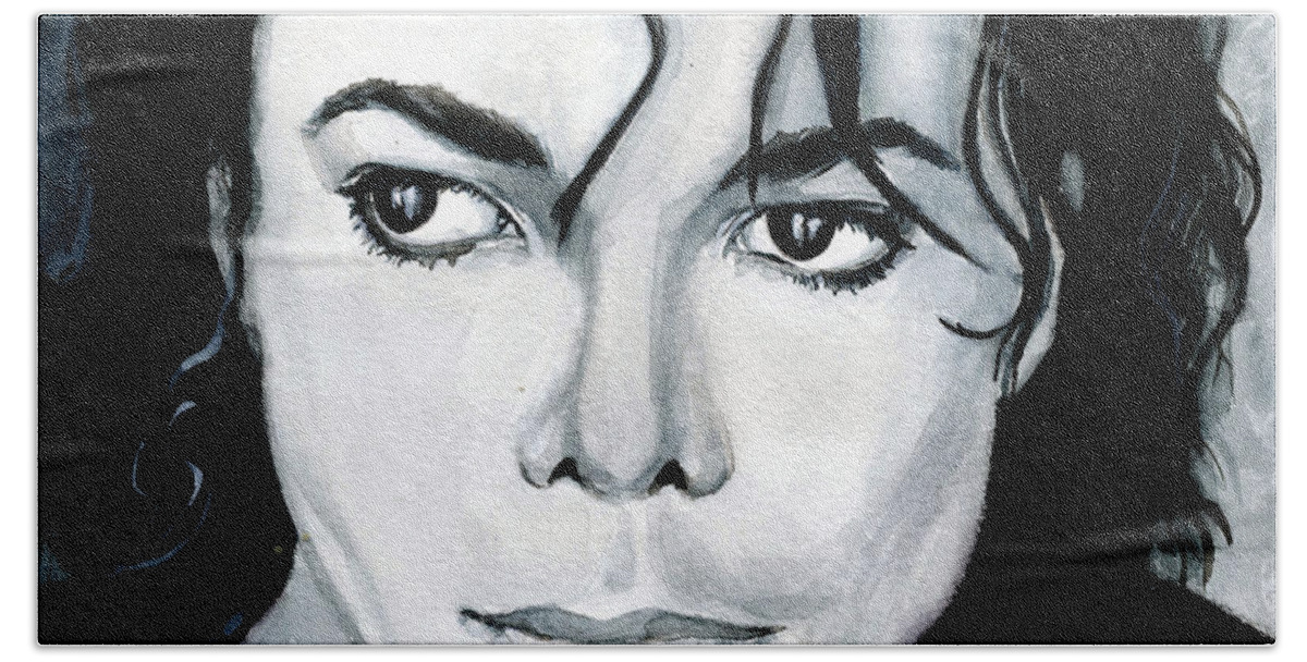 Michael Jackson Hand Towel featuring the painting Michael Jackson Portrait by Alban Dizdari