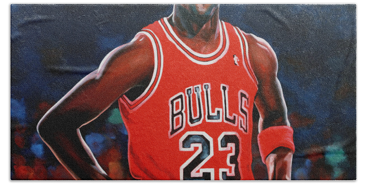 Michael Jordan Hand Towel featuring the painting Michael Jordan by Paul Meijering