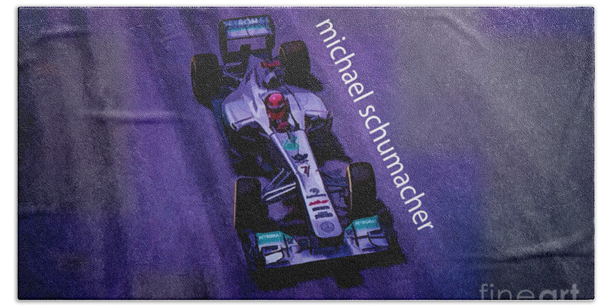 F1 Racer Bath Towel featuring the digital art Michael Schumacher by Marvin Spates