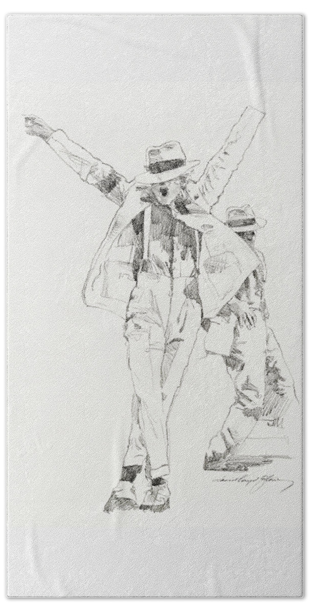 Michael Jackson Bath Towel featuring the drawing Michael Smooth Criminal by David Lloyd Glover