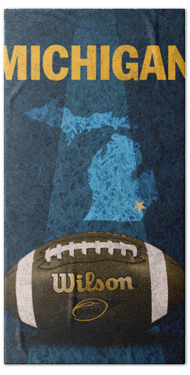Michigan Bath Towel featuring the mixed media Michigan Football Poster by Design Turnpike
