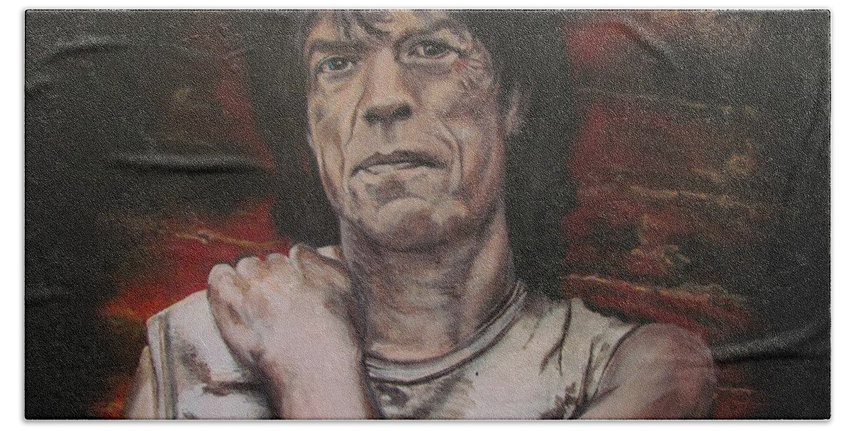 Mick Jagger Bath Towel featuring the painting Mick Jagger - Street Fighting Man by Eric Dee