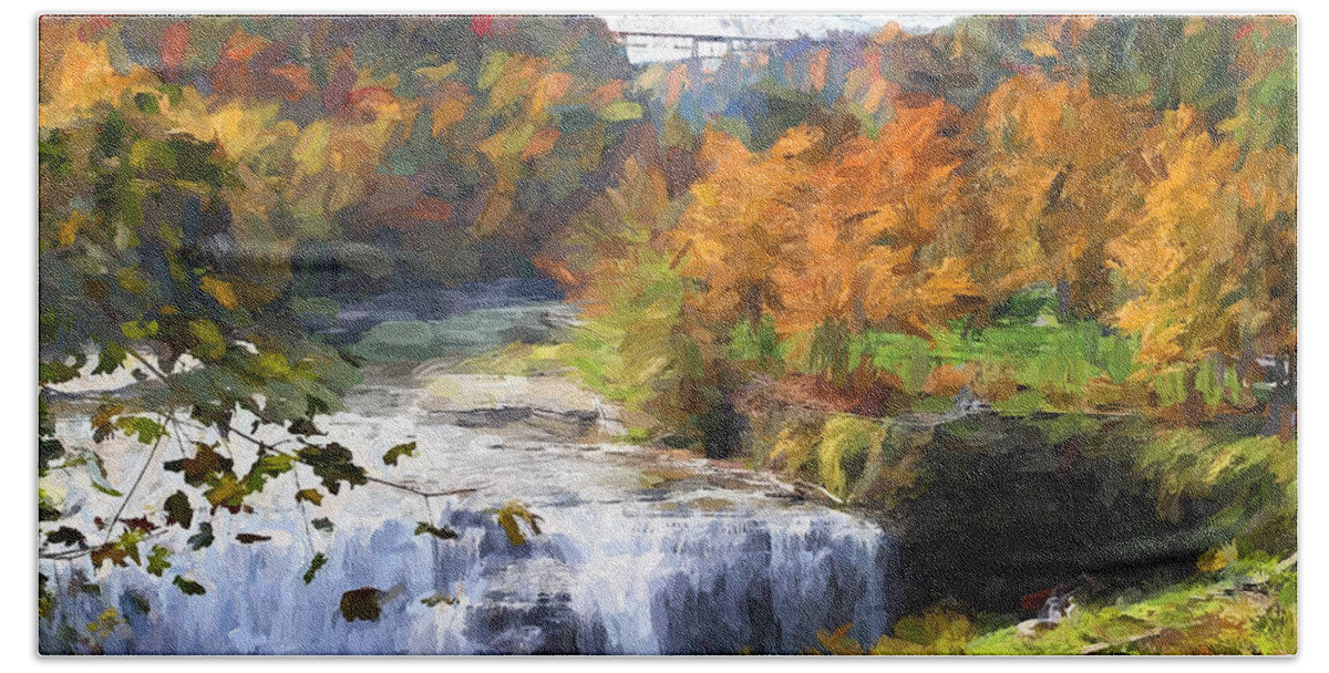 New York Bath Towel featuring the photograph Middle Falls at Letchworth State Park by John Freidenberg