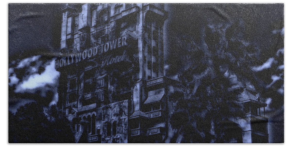 Tower Of Terror Hand Towel featuring the photograph MidNight At The Tower of Terror by Thomas Woolworth