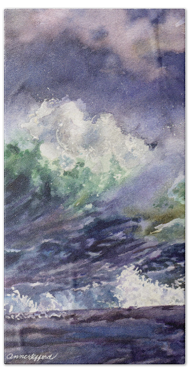 Ocean Painting Bath Towel featuring the painting Midnight Surf by Anne Gifford