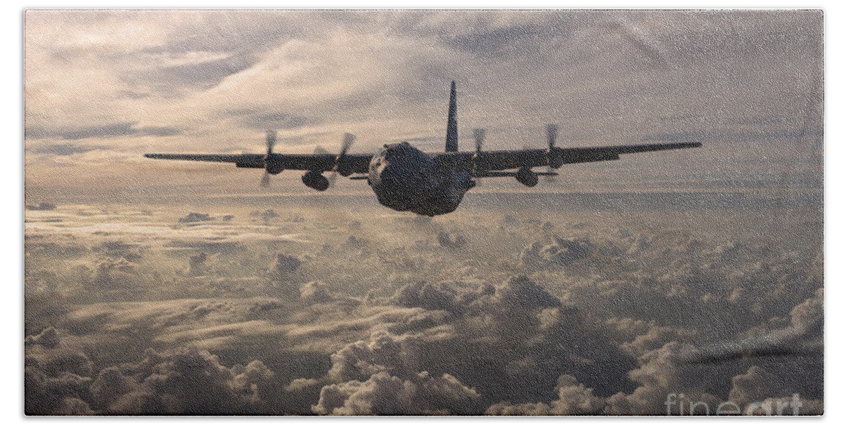 Lockheed Bath Towel featuring the digital art Mighty Hercules by Airpower Art