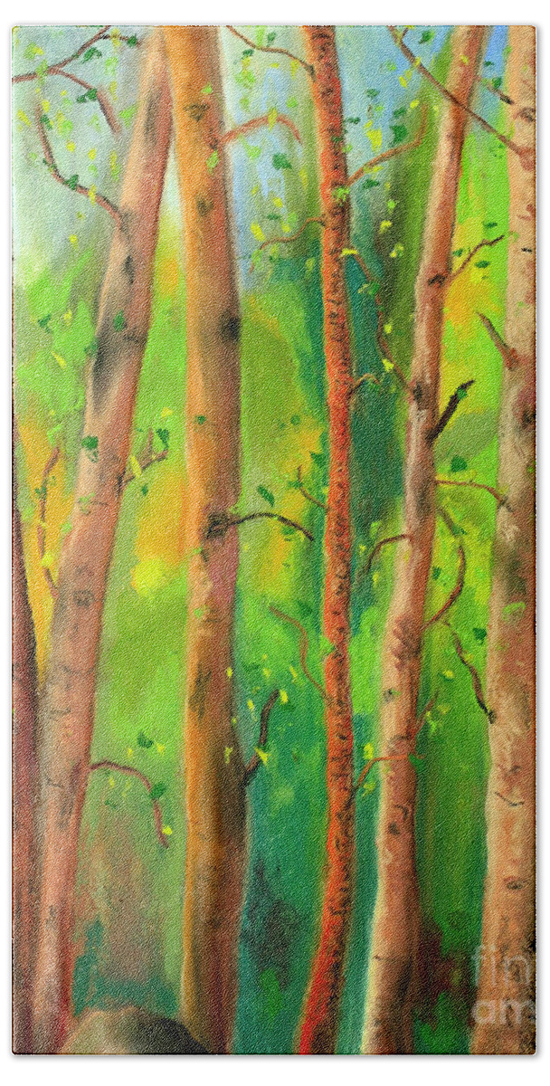 Trees Bath Towel featuring the painting Miner's Creek Aspens by Ginny Neece